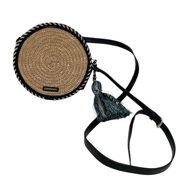 Rebecca Minkoff Handbags - Rebecca Minkoff Purse Crossbody Bag Straw Circle Blue Tassel
